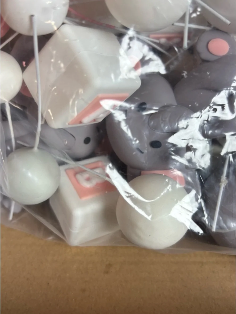 Zafena Pastel Balloon & Elephant Cake Topper Set - Pink, White, Gray Baby Shower